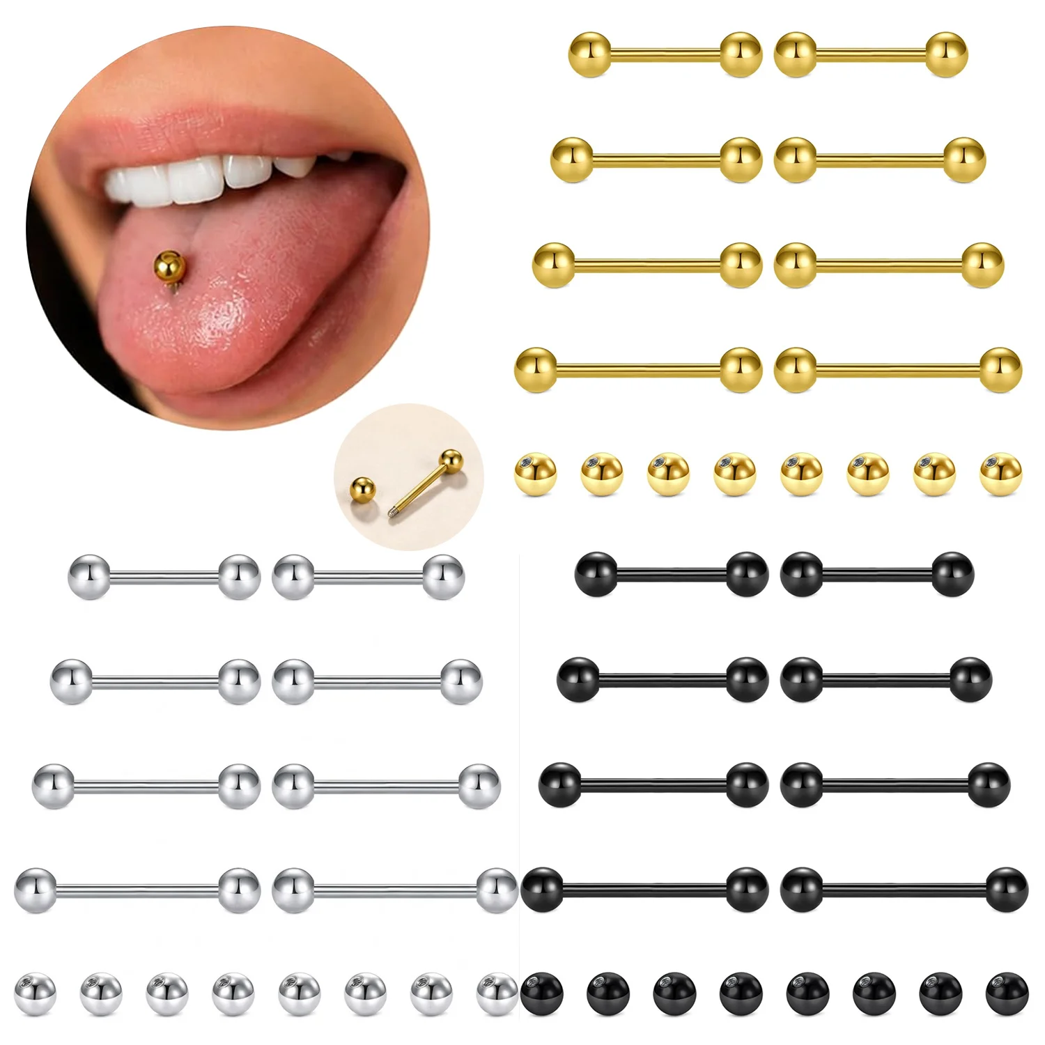 Body Jewelry Replacement Ball - 16pcs 14G Straight Barbell And Replacement