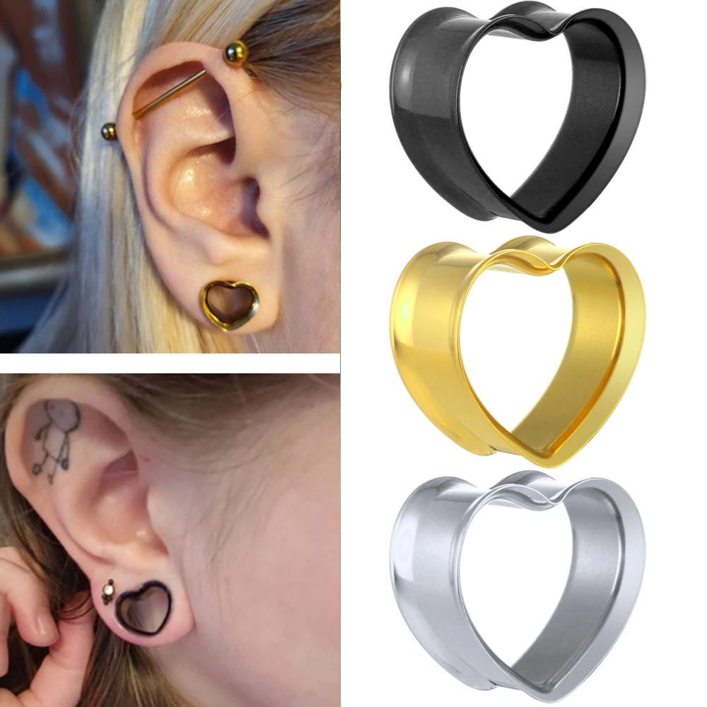 Body Jewelry Ear Gauges - Doearko 2pcs Trendy Stainless Steel Heart