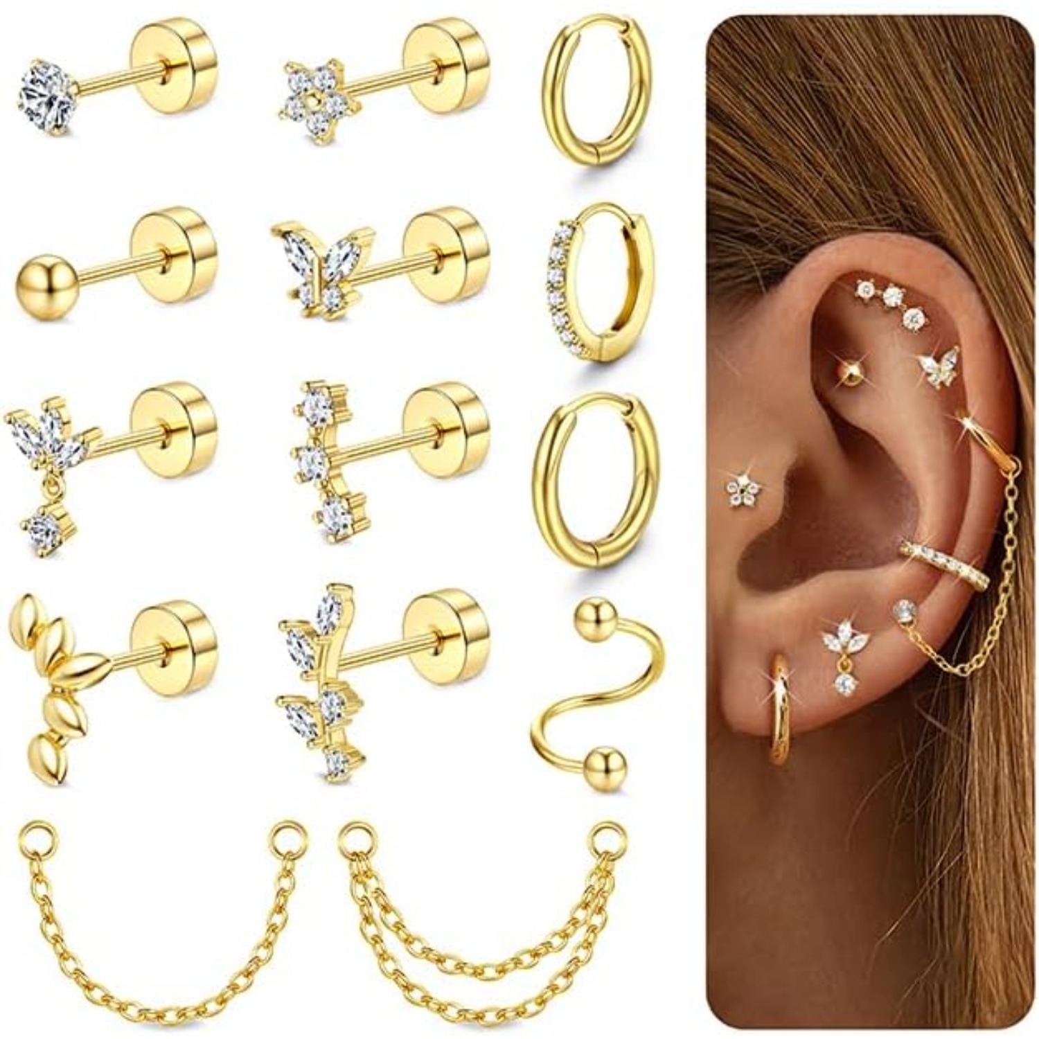 Body Jewelry Changing Kit - Bobisty Cartilage Earrings for Women 14K
