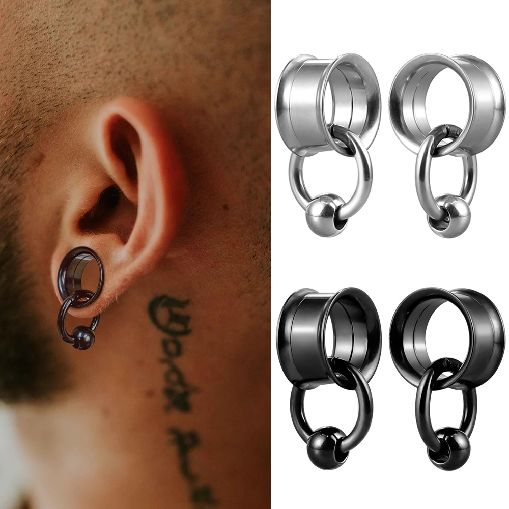 Body Jewelry Ear Gauges - 2PC/Set Stainless Steel Round Ear Gauges