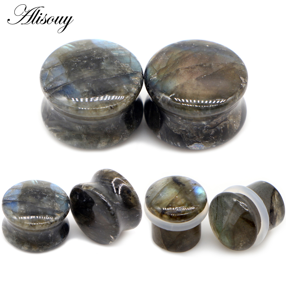 Body Jewelry Ear Gauges - Alisouy 2pcs Labradorite Glow Stone Double