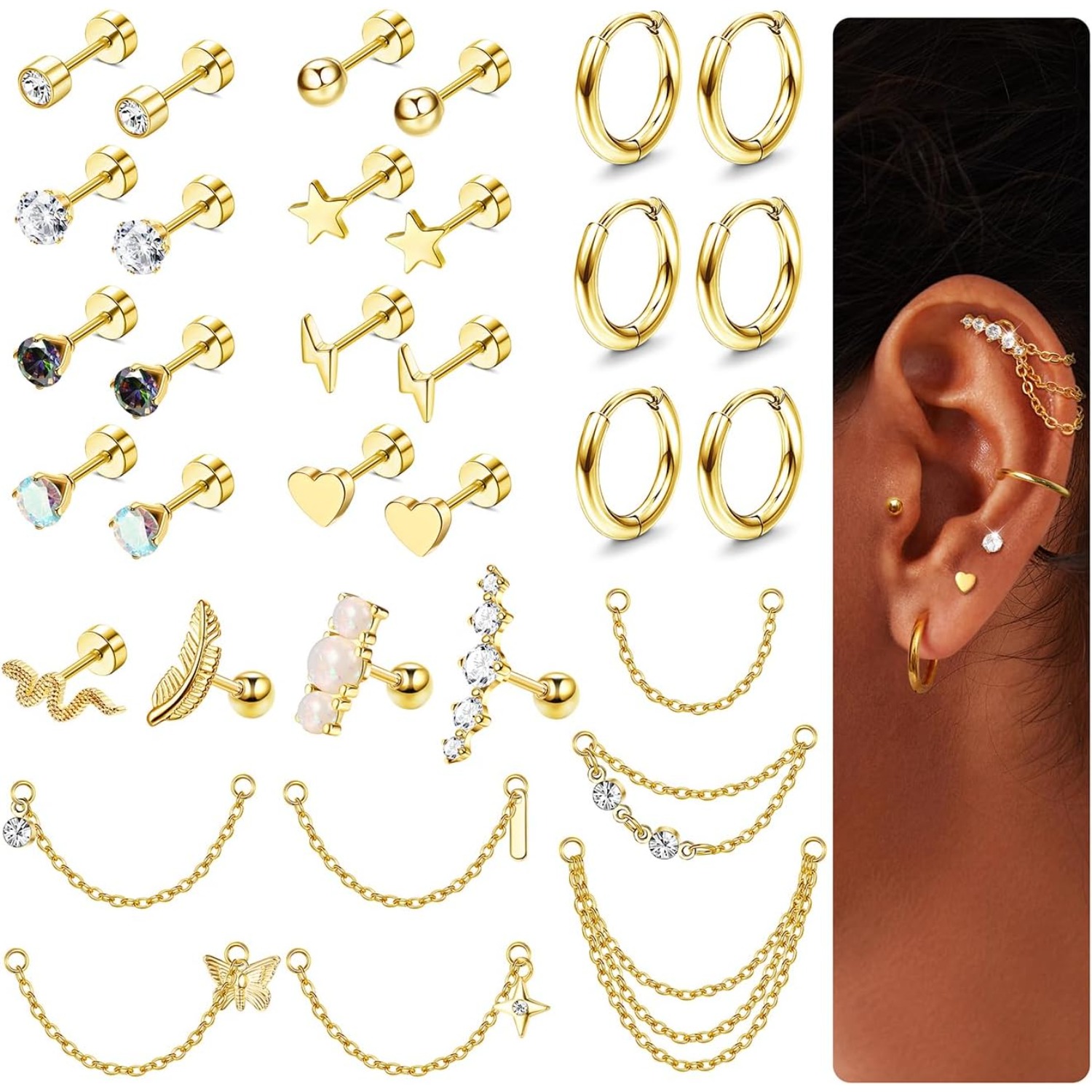 Body Jewelry Changing Kit - Bobisty 20G Cartilage Earrings Set for