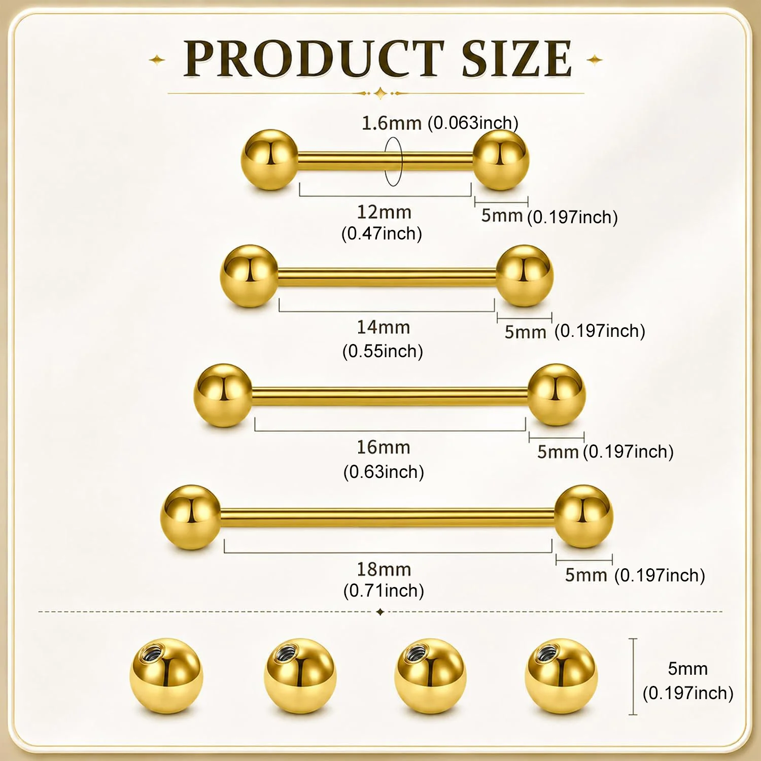 16pcs 14G Straight Barbell And - Body Jewelry Replacement Ball ulasan dan harga