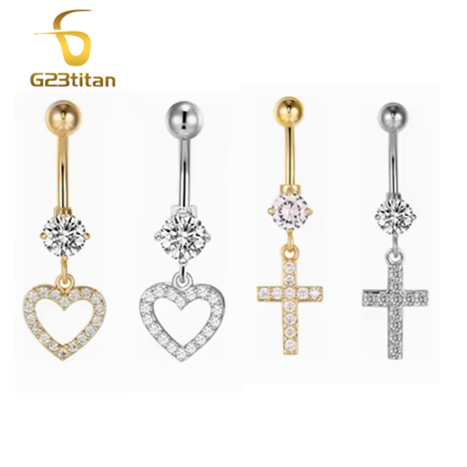Dangle Belly Button Ring Heart - Belly Bar Titanium ulasan dan harga