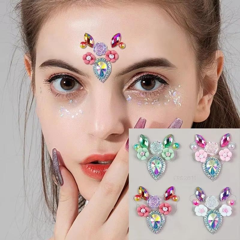 3D Eye Face Rhinestone Sticker - Body Jewelry Stickers ulasan dan harga