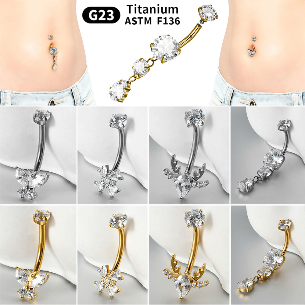 1PC Titanium Flower/Butterfly  - Belly Bar Titanium ulasan dan harga