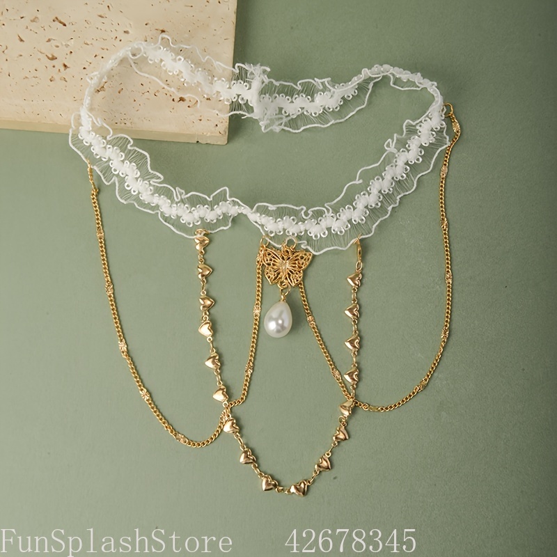 1pc White Lace Trim Golden Cha - Body Jewelry Thigh Chain ulasan dan harga
