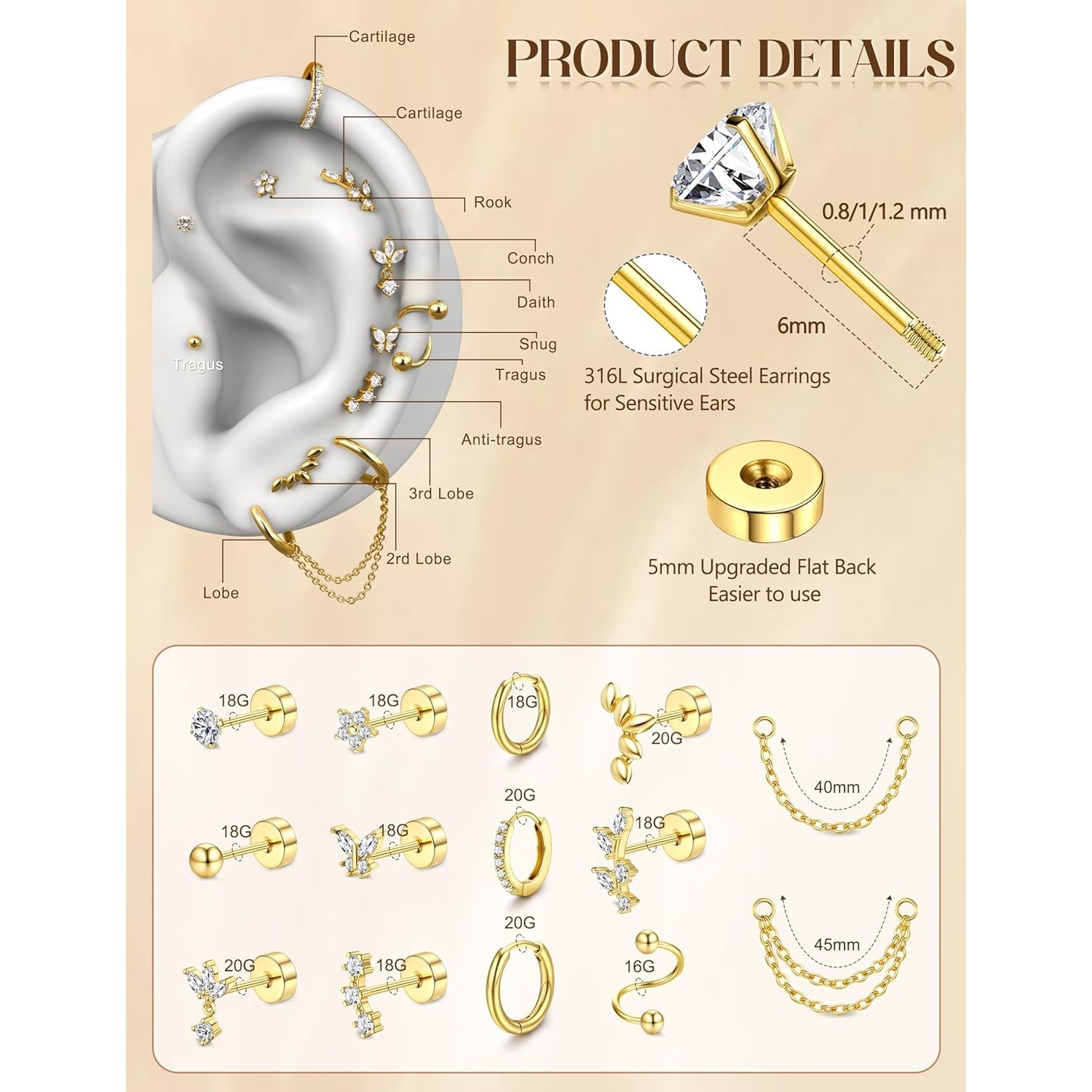 Bobisty Cartilage Earrings for - Body Jewelry Changing Kit ulasan dan harga