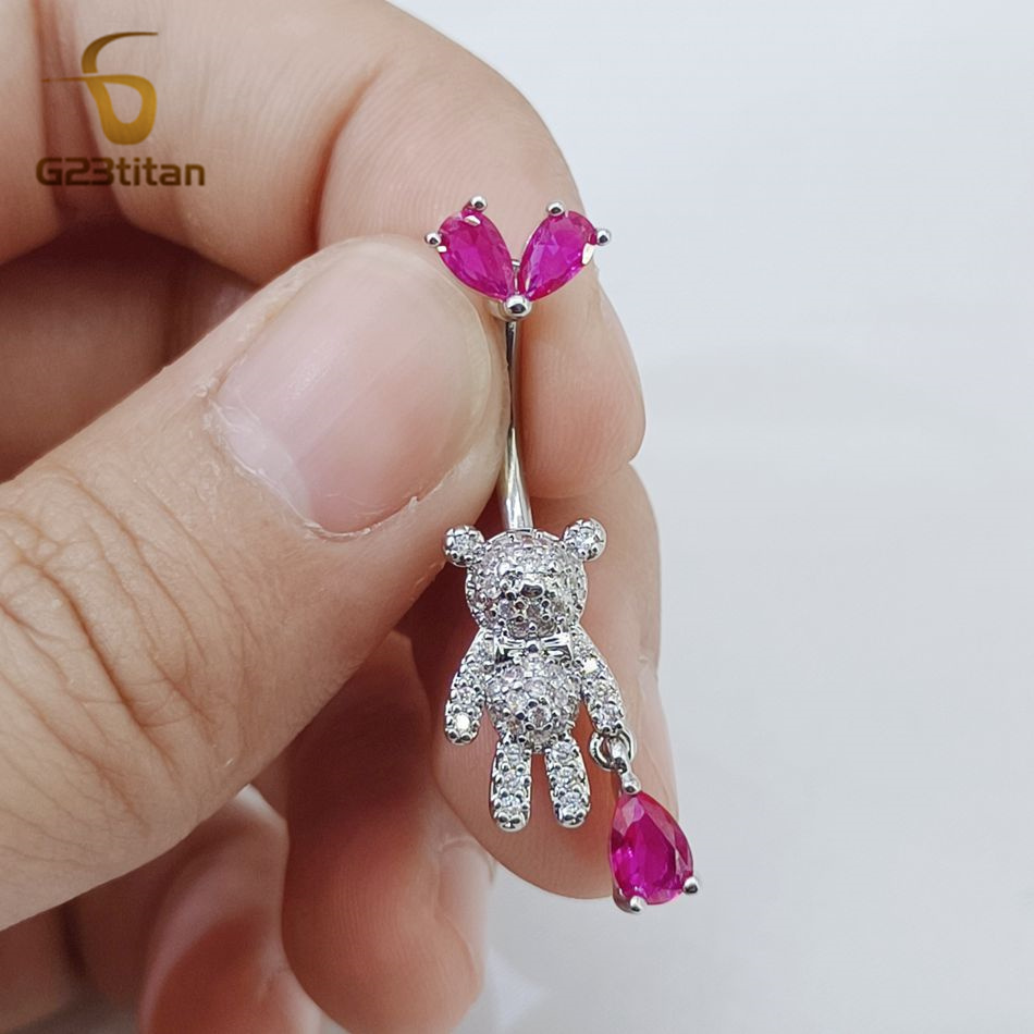 Pink CZ Belly Button Rings Dan - Belly Bar Titanium ulasan dan harga