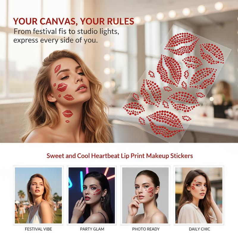 1 Sheet Realistic Red Kiss Lip - Body Jewelry Stickers ulasan dan harga