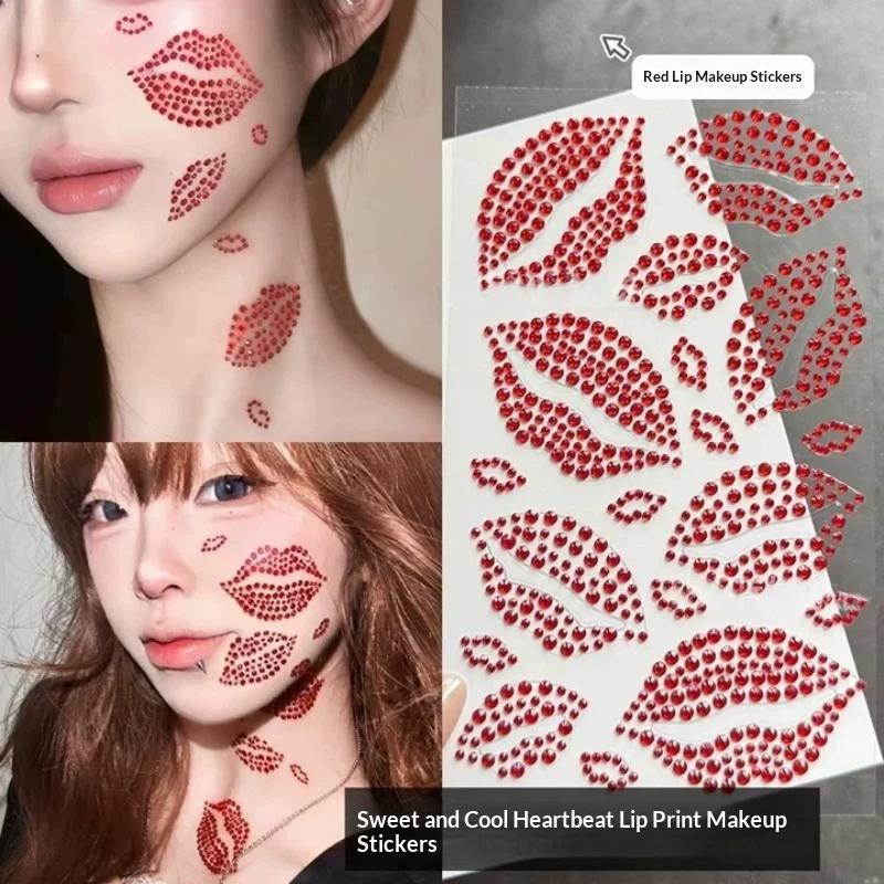 1 Sheet Realistic Red Kiss Lip - Body Jewelry Stickers ulasan dan harga