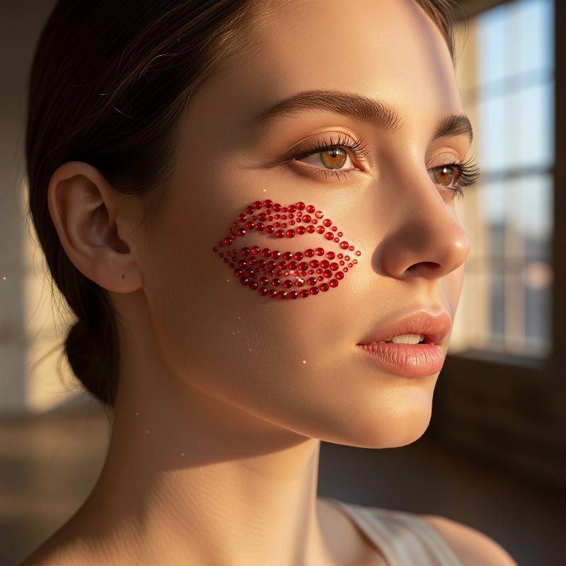 1 Sheet Realistic Red Kiss Lip - Body Jewelry Stickers ulasan dan harga